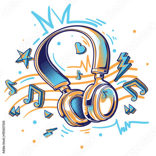 Music design - colorful audio headphones and musical notes