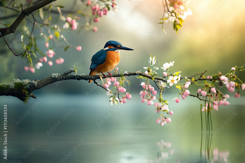 kingfisher bird on the branch above the river in spring kingfisher bird on the branch above the river in spring