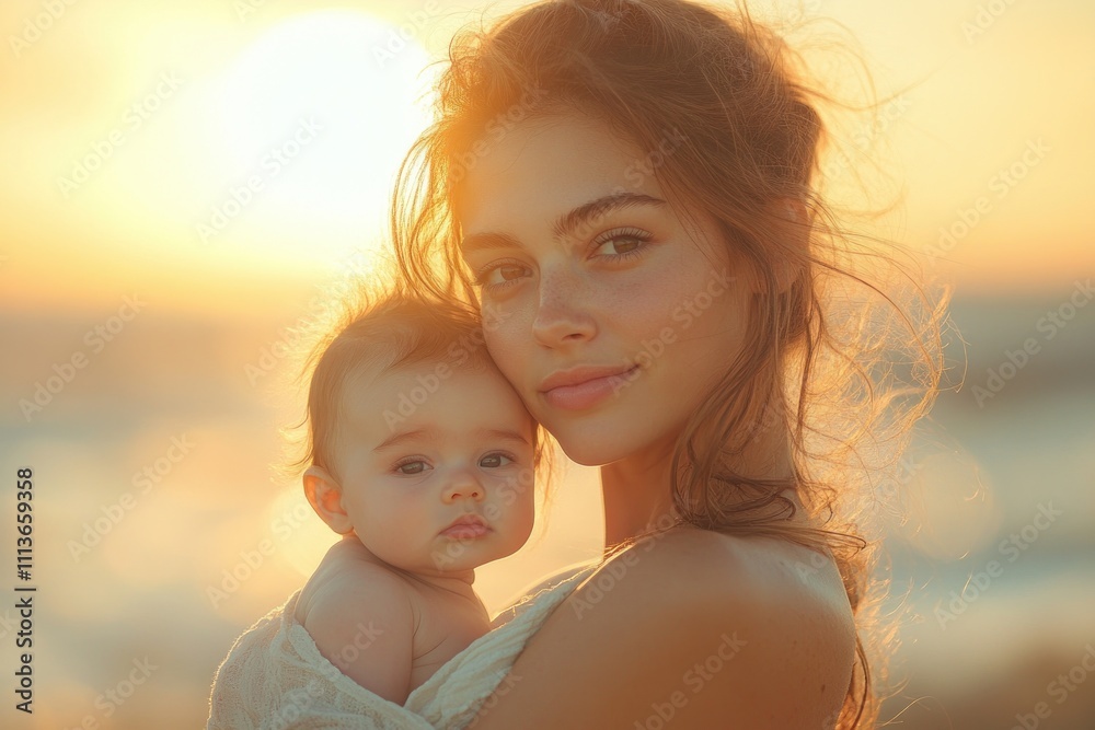 Mother Embracing Baby in Serene Garden Atmosphere on a Warm Spring Day Happy Family Bonding in Comfortable Outdoor Setting Mother Embracing Baby in Serene Garden Atmosphere on a Warm Spring Day Happy Family Bonding in Comfortable Outdoor Setting