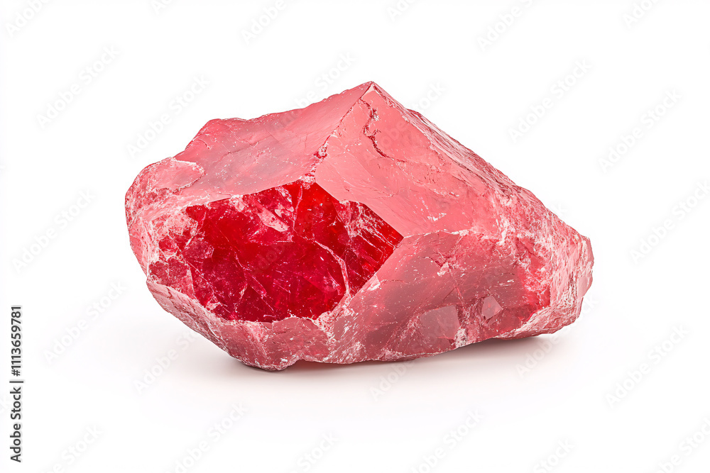 Exploring a stunning red crystal found in nature showcasing its unique beauty and geological significance. On white background Exploring a stunning red crystal found in nature showcasing its unique beauty and geological significance. On white background