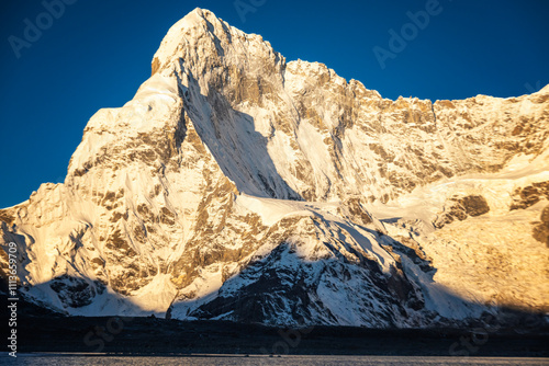 the sunrise of Dorje Lhakpa and Gangchempo with Gong lake in Tibet and Nepal photo