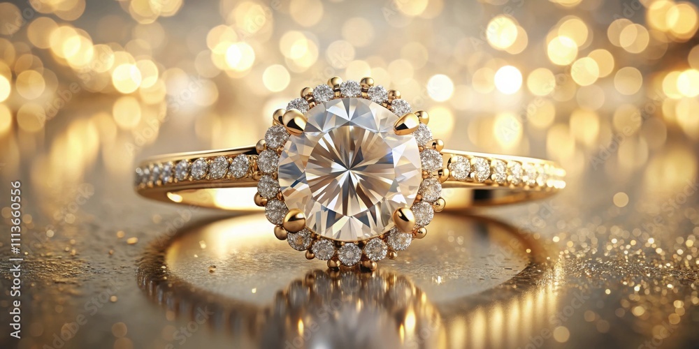 Fototapeta premium Elegant gold engagement ring with sparkling diamonds , ceremony, wear, ring, love, marriage, wedding, jewelry, accessory