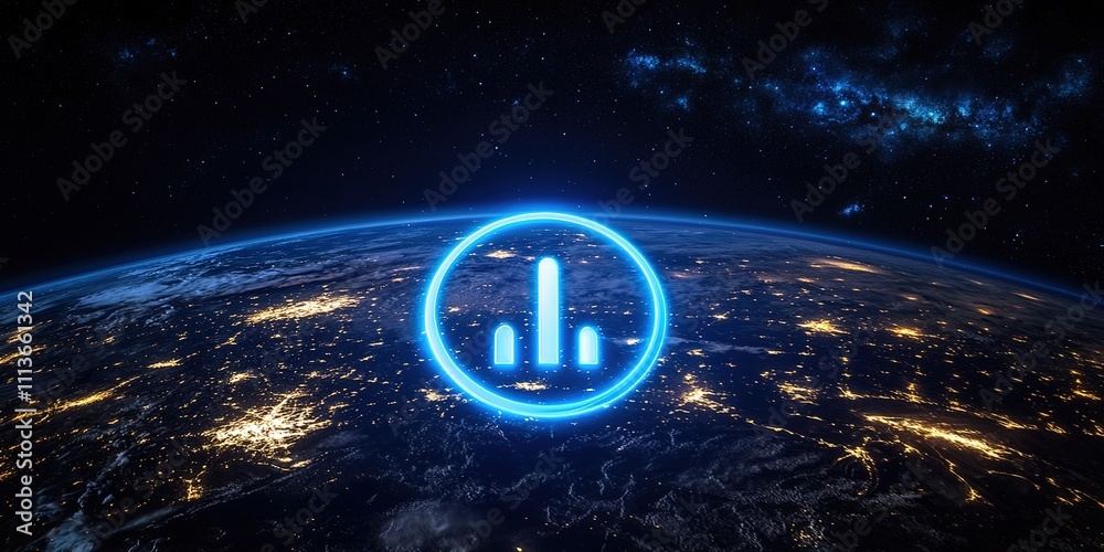 Background Featuring Blue Neon Circular Progress Bar Loaded to 80%, Representing a Virtual Download Against a Dark Universe and Galaxy Background, Highlighting High-Tech Design Elements Perfect for AI Background Featuring Blue Neon Circular Progress Bar Loaded to 80%, Representing a Virtual Download Against a Dark Universe and Galaxy Background, Highlighting High-Tech Design Elements Perfect for AI