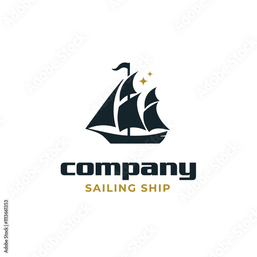Sail Ship with Stars for Fisherman Sailboat logo design