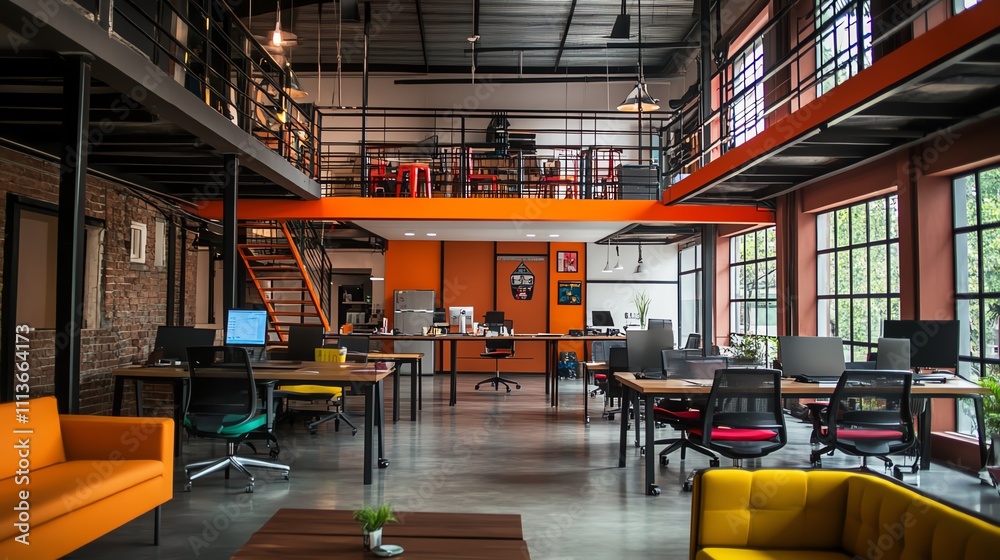 Fototapeta premium Modern office interior with vibrant colors.