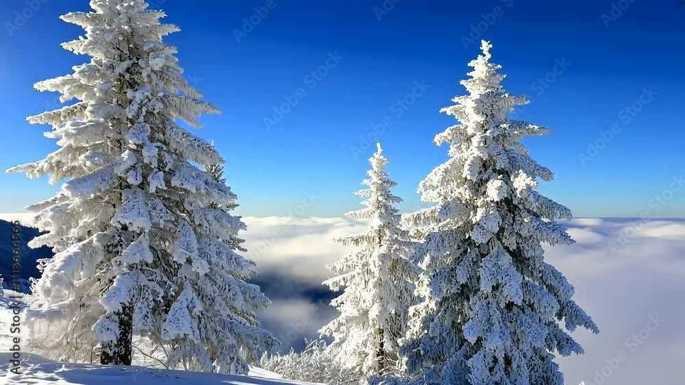 Majestic winter wonderland with -covered fir trees clear blue skies