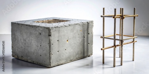 Concrete cube and rebar used for compressive and tensile strength testing , stock photo, concept, concrete photo