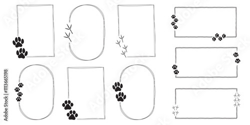 Cute Pet Paw Print Frames and Quote Bubbles. Hand-Drawn Collection