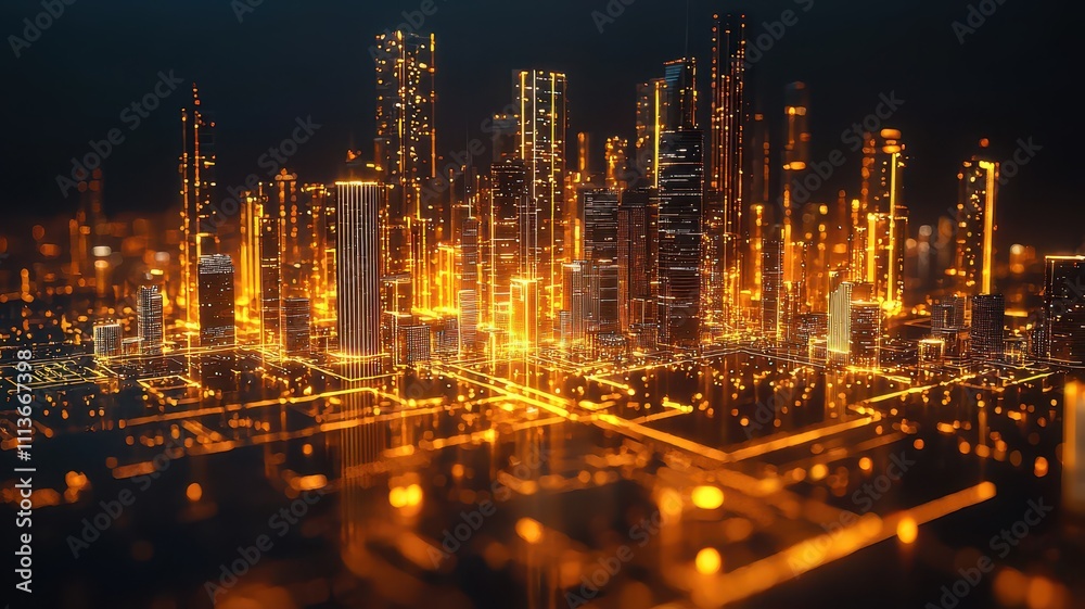 Fototapeta premium Architectural lines merging future space and modern city, golden light band on black background with blank space for text, dynamic and three-dimensional poster design.