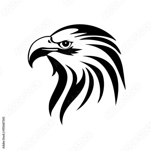 Black and white eagle head. Stylized eagle portrait. Monochrome vector illustration photo