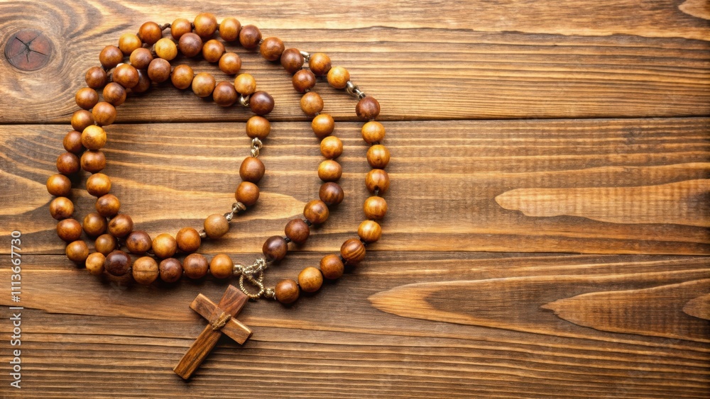Top view of wooden rosary beads , religion, spiritual, prayer, Catholic, Christianity, meditation, faith, worship Top view of wooden rosary beads , religion, spiritual, prayer, Catholic, Christianity, meditation, faith, worship