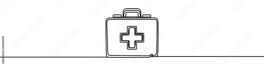 Minimalist vector illustration of a first aid kit, drawn with one continuous line Minimalist vector illustration of a first aid kit, drawn with one continuous line