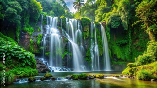 Majestic cascading waterfall surrounded by lush green vegetation , Nature, Scenic, Landscape, Water, Flowing, Beauty