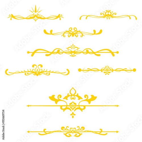 Vector set gold border hand drawing