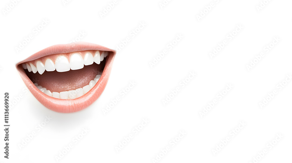 Smiley woman lips closeup isolated on white background Smiley woman lips closeup isolated on white background