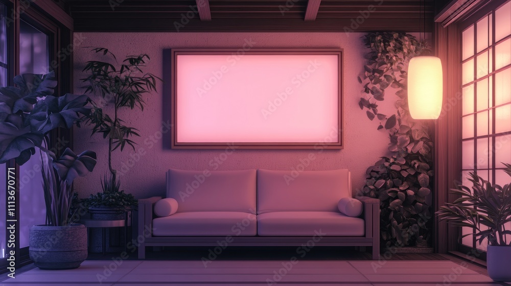 Serene Evening Room Design With Plants And Sofa Serene Evening Room Design With Plants And Sofa