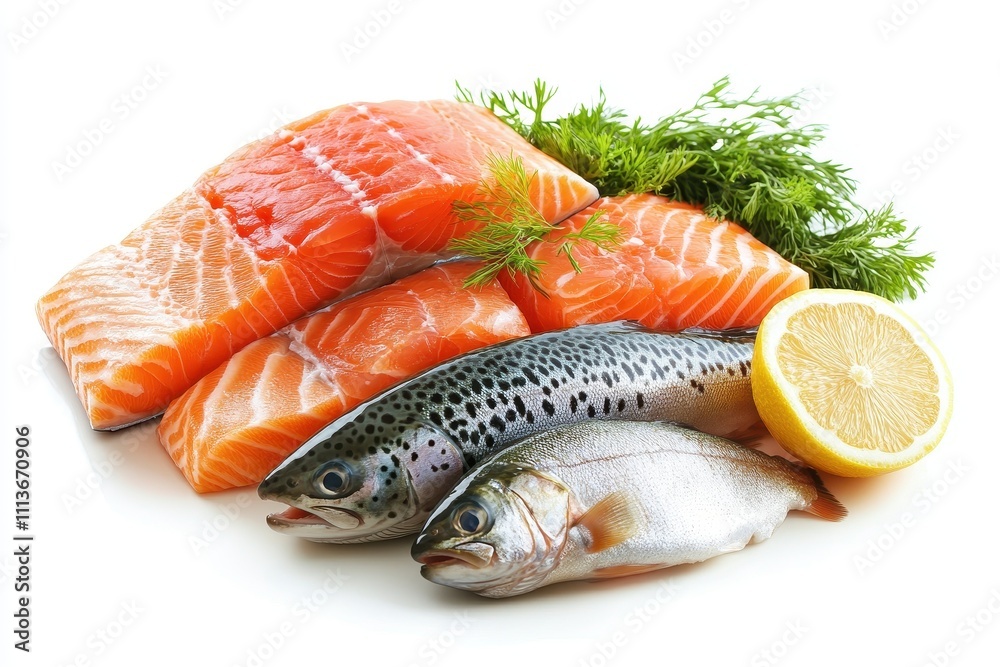 Fresh salmon fillets and trout. Ideal for recipes, menus, or healthy eating content. Fresh salmon fillets and trout. Ideal for recipes, menus, or healthy eating content.