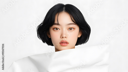 Beautiful woman studio portrait, isolated on white background