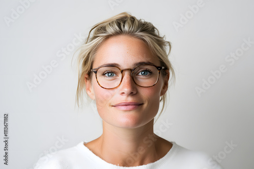 Beautiful woman studio portrait, isolated on white background