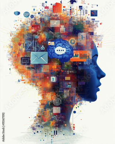 Brain rot internet communication concept. A surreal image depicting the effects of social media on mental health, illustrating the concept of brain dissolution in a digital age.