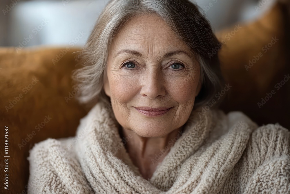 Happy elderly woman enjoying retirement on video call at home portrait Happy elderly woman enjoying retirement on video call at home portrait