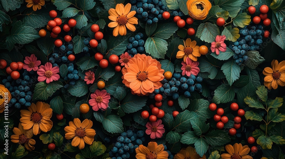 Vibrant Fall Foliage and Berries Nature Composition Vibrant Fall Foliage and Berries Nature Composition