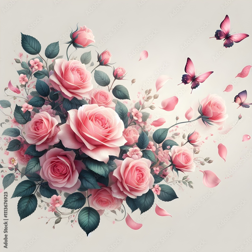 Flying pink roses border blossom flower petal (2)_Nero AI_Photo Flying pink roses border blossom flower petal (2)_Nero AI_Photo