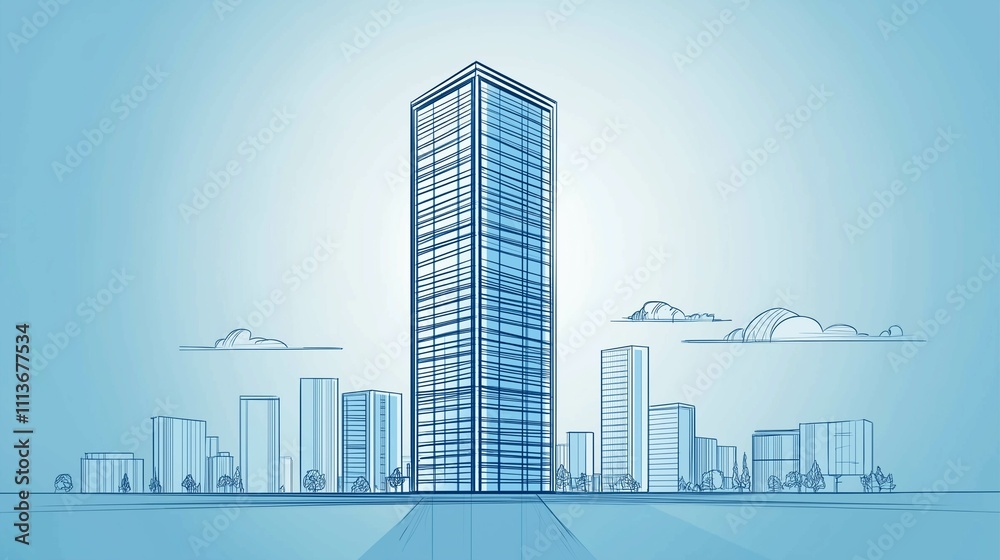 Abstract sketch high rise building. Pastel blue buildings of urban Abstract sketch high rise building. Pastel blue buildings of urban
