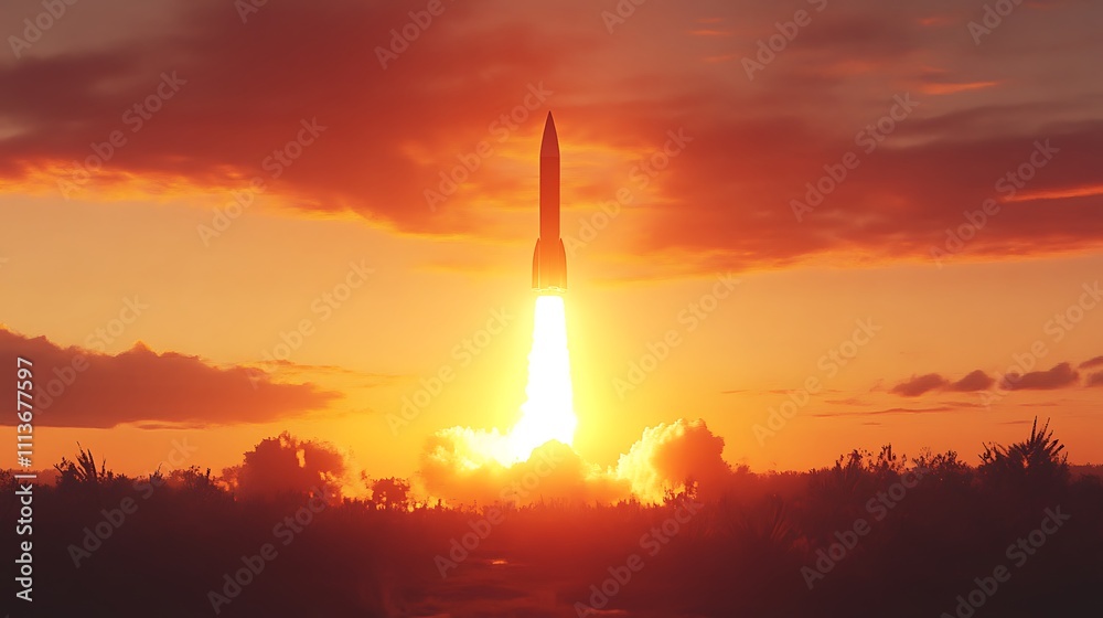 Rocket Launch at Sunset
