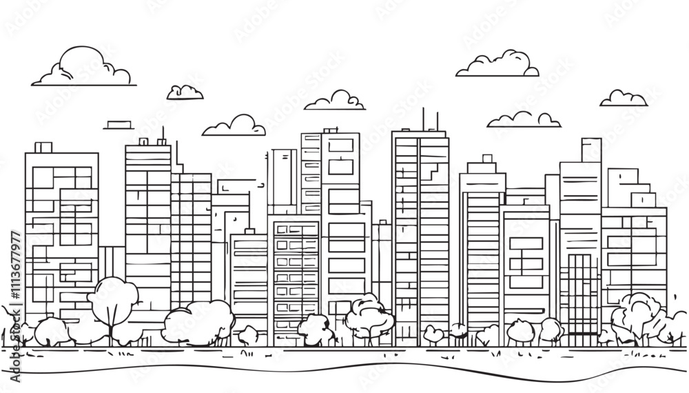 Obraz premium High rise building sketch. Line art. Abstract