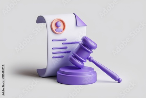 Gavel and document symbolize legal proceedings.