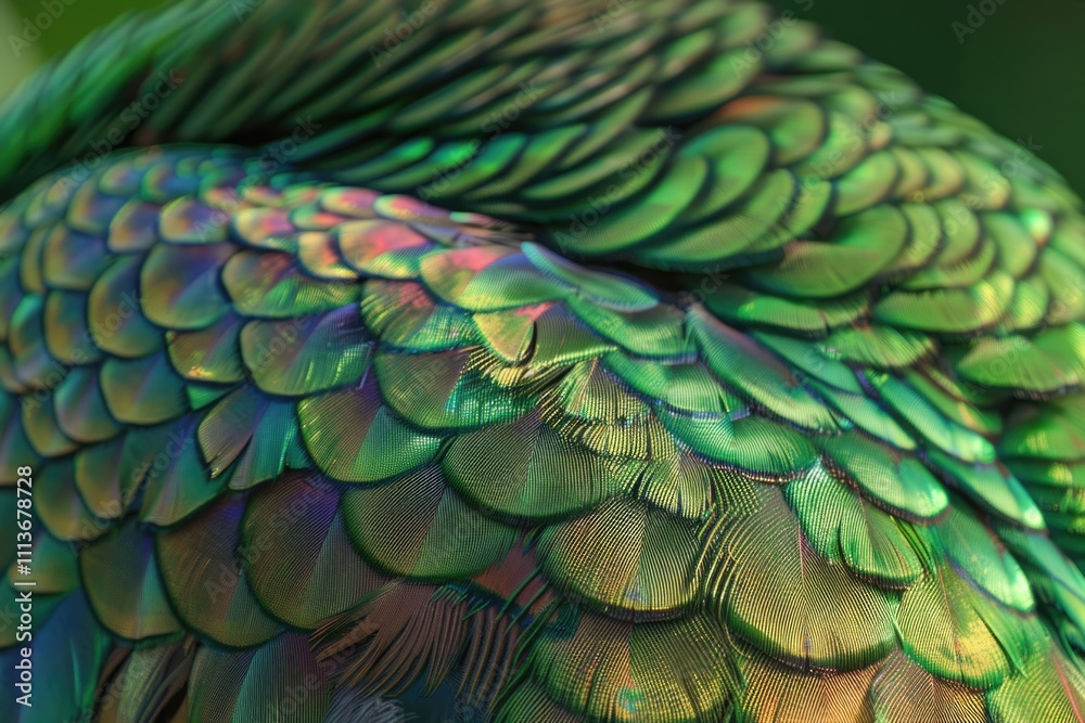 Fototapeta premium Mantle feathers of male green peafowl peacock Pavo muticus