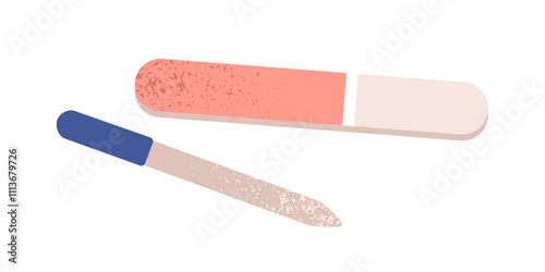 Nail file and buffer for manicure and hand grooming. Beauty tools for fingernail care and hygiene. Professional and personal accessories. Flat vector illustration isolated on white background