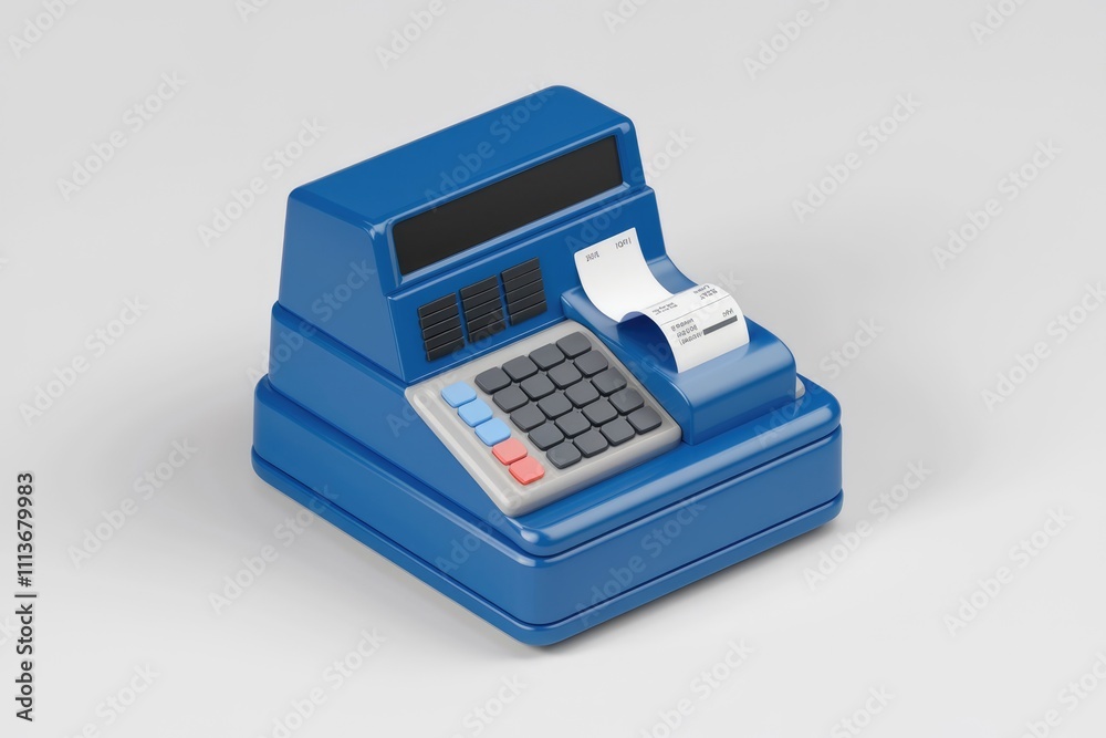 Blue cash register with a receipt printing out. Blue cash register with a receipt printing out.