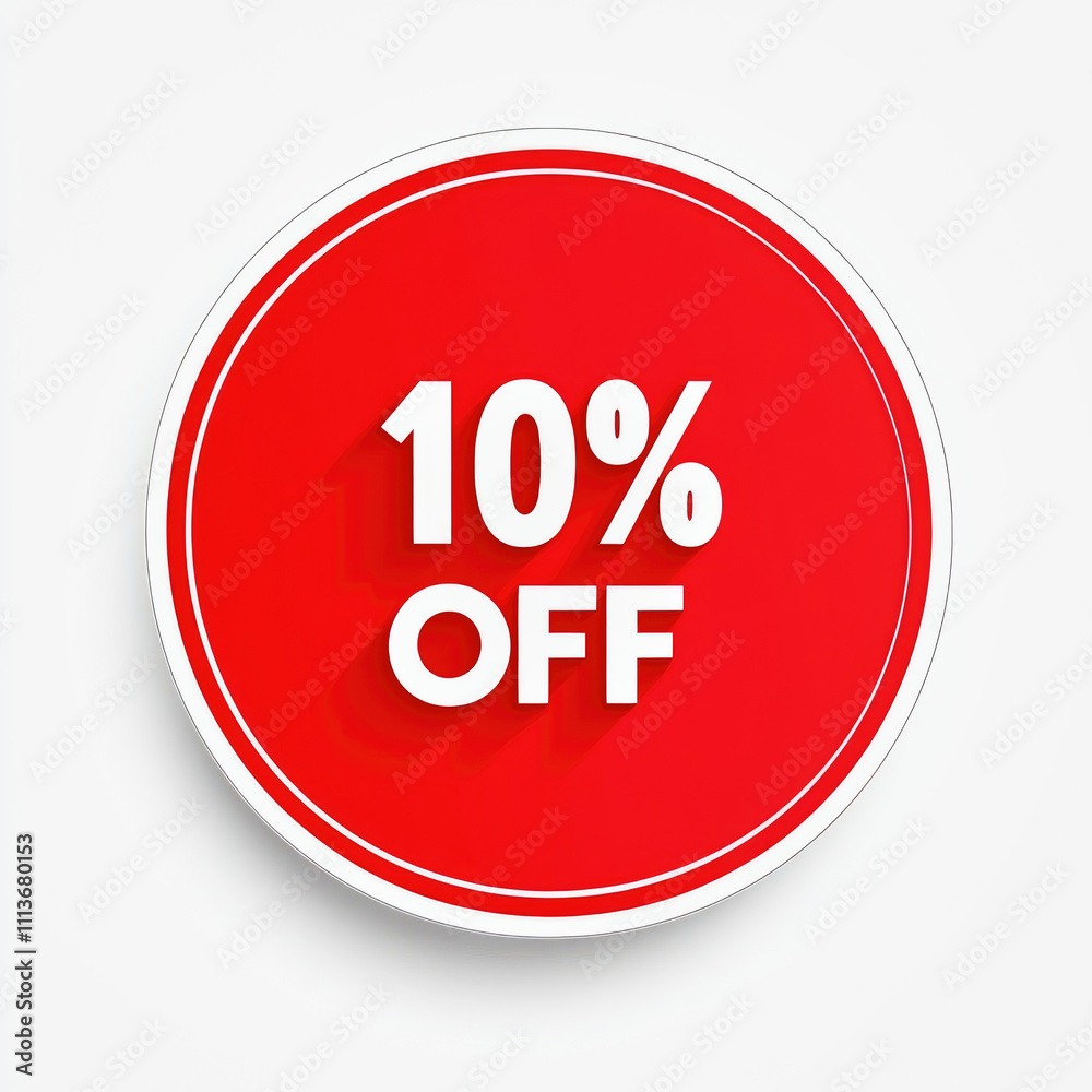 Red sticker offers 10% discount in simple design on white background Red sticker offers 10% discount in simple design on white background