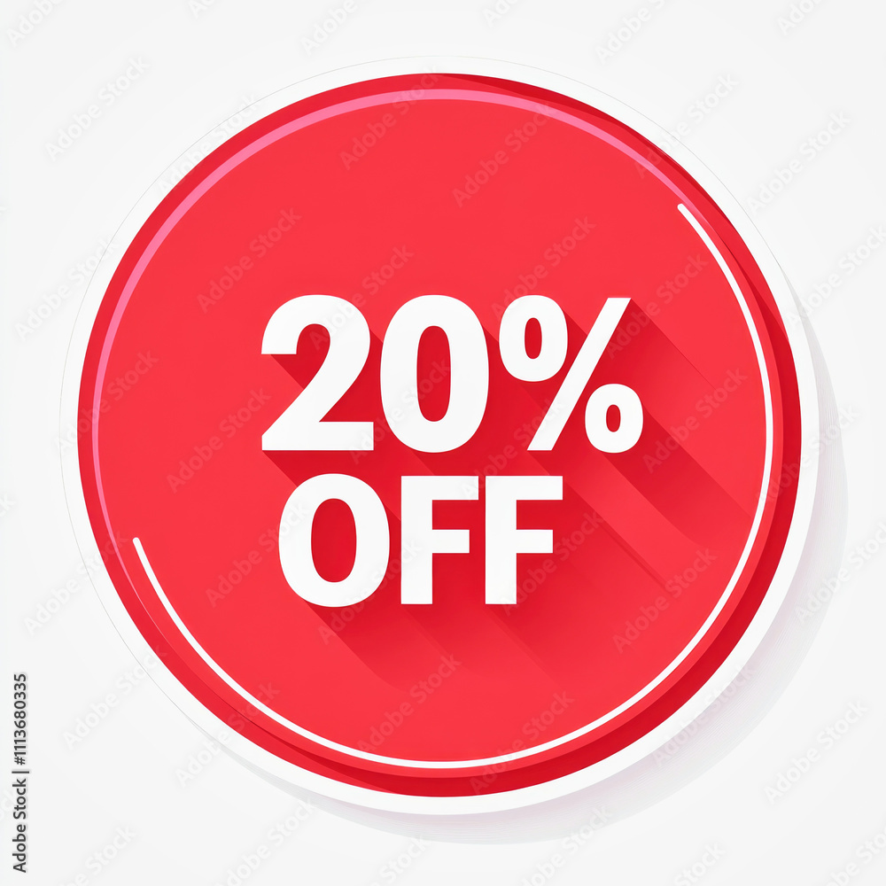 Red discount sticker indicating twenty percent off on a simple white background Red discount sticker indicating twenty percent off on a simple white background