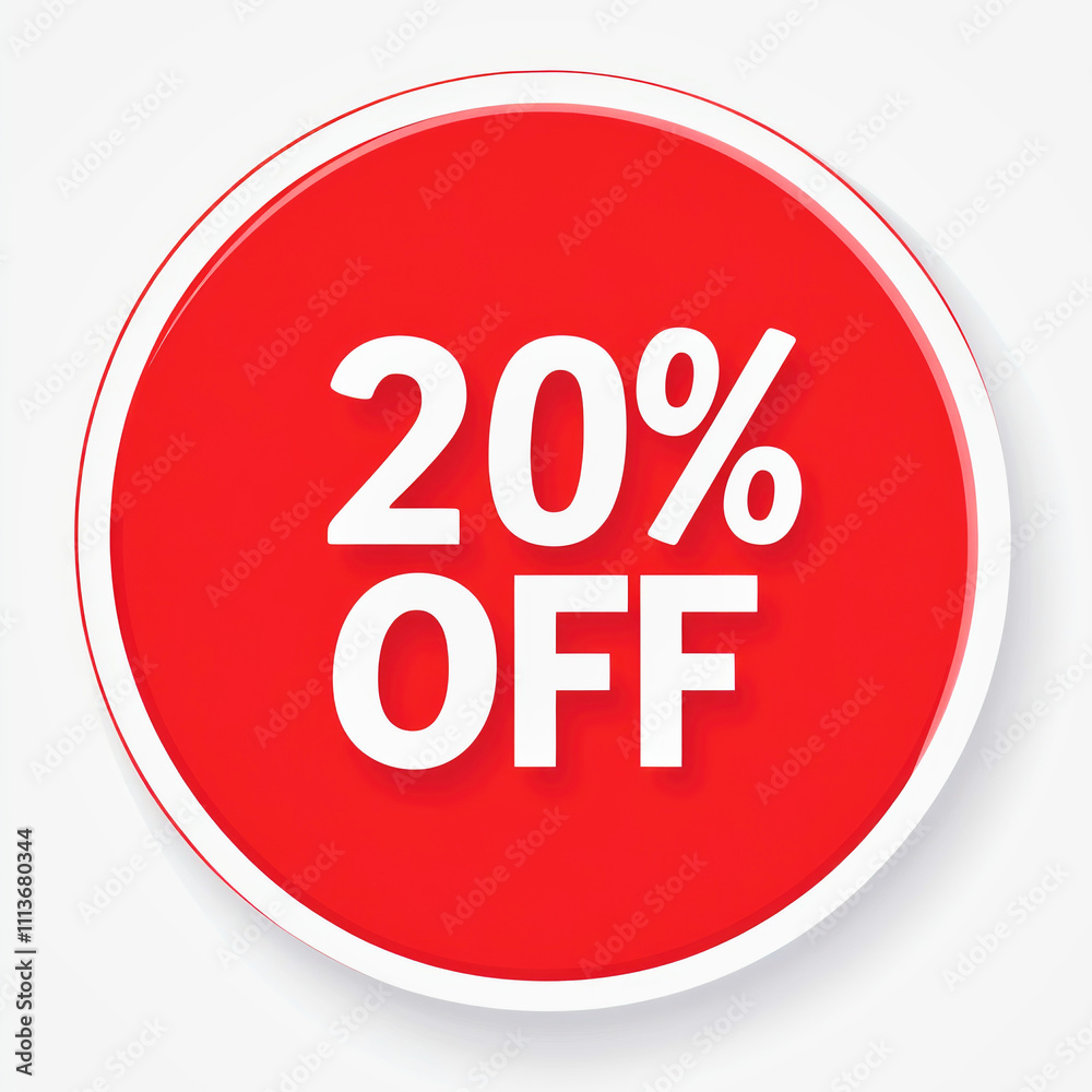 Red sticker promoting a twenty percent discount in a simple and modern design style Red sticker promoting a twenty percent discount in a simple and modern design style