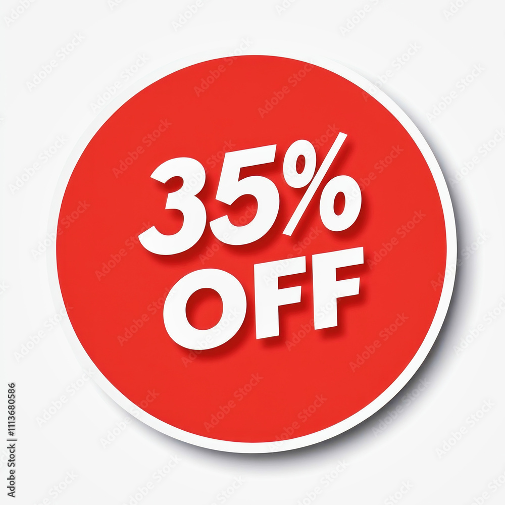 Promotional sticker highlighting a discount of thirty-five percent off items available for sale Promotional sticker highlighting a discount of thirty-five percent off items available for sale