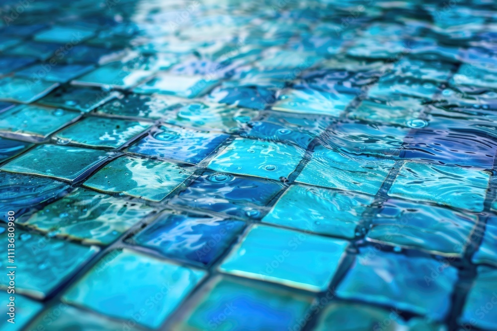Naklejka premium Underwater perspective photography of iridescent blue glass tile.