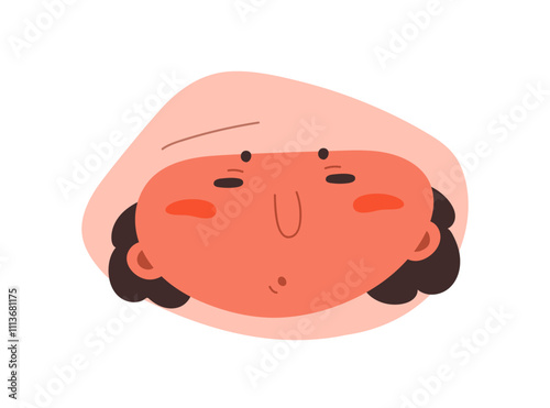 Comic character sleeping in hood. Funny quirky head avatar, person in quiet s...
