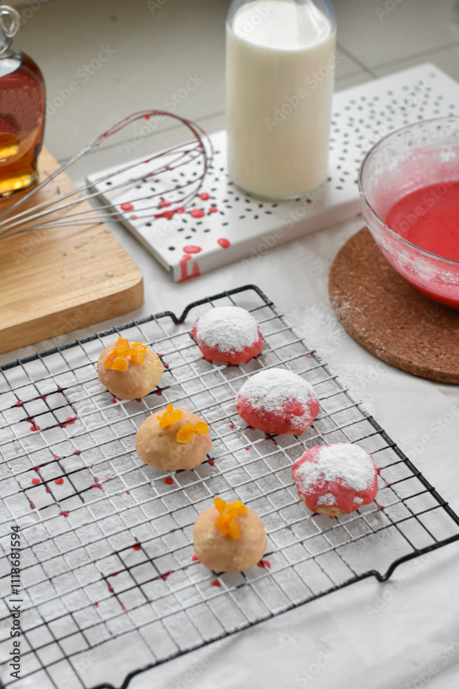 Christmas cookies arranged on iron stands, which have been decorated Christmas cookies arranged on iron stands, which have been decorated