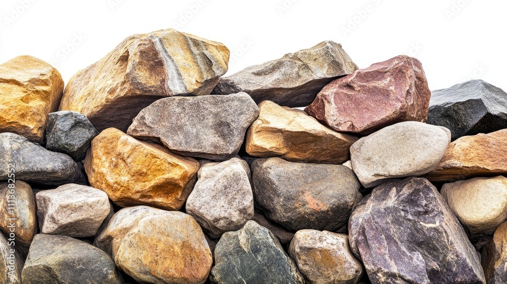 A pile of stacked stones in natural colors, isolated on a white background, with sharp focus. A pile of stacked stones in natural colors, isolated on a white background, with sharp focus.