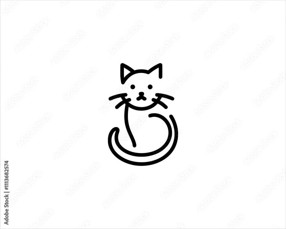 Obraz premium Minimalist Cat line art logo design icon vector illustration. Animal logotype concept. Cat Outline logo.