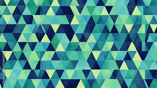 Abstract geometric background with blue, green and yellow triangle pattern.