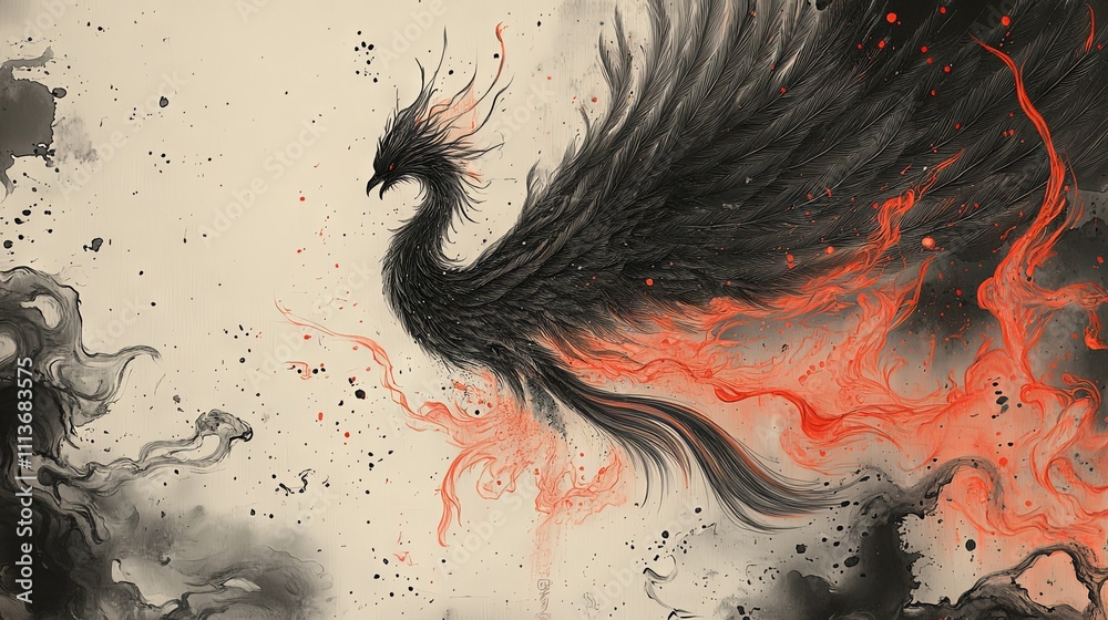 Dark Phoenix in Fiery Embrace: Abstract Artwork Dark Phoenix in Fiery Embrace: Abstract Artwork