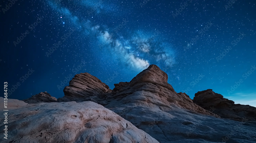 Obraz premium Rock formations under a starry night sky in a desert national park