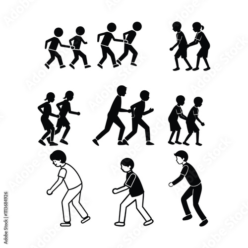 a group of young girls and boys running silhouette vector bundle