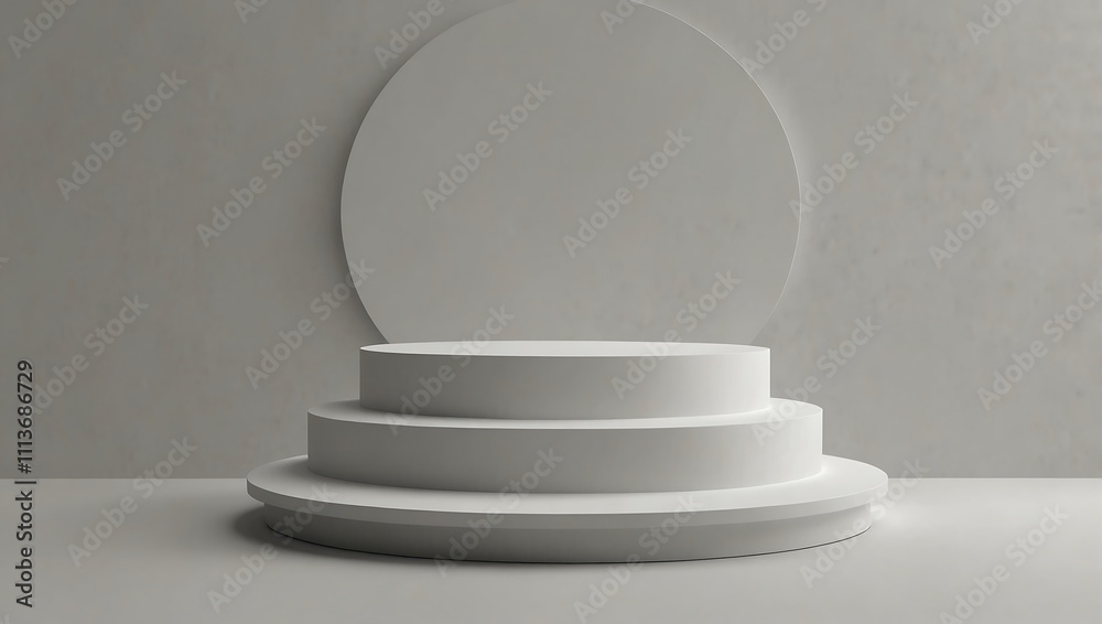 big white podium and circle shape with white background for product presentation. 3d rendering illustration. big white podium and circle shape with white background for product presentation. 3d rendering illustration.