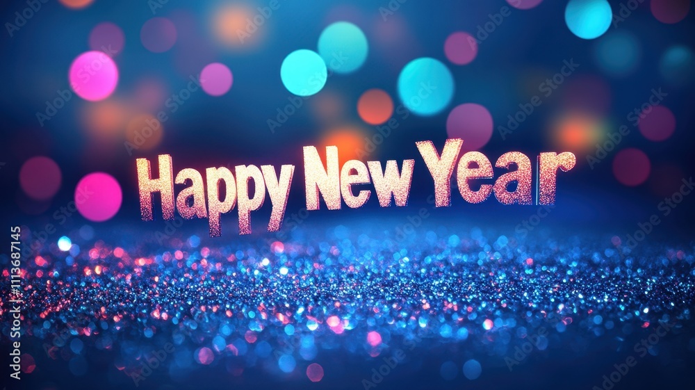 Celebratory happy new year event with glittering lights abstract bokeh background colorful atmosphere Celebratory happy new year event with glittering lights abstract bokeh background colorful atmosphere