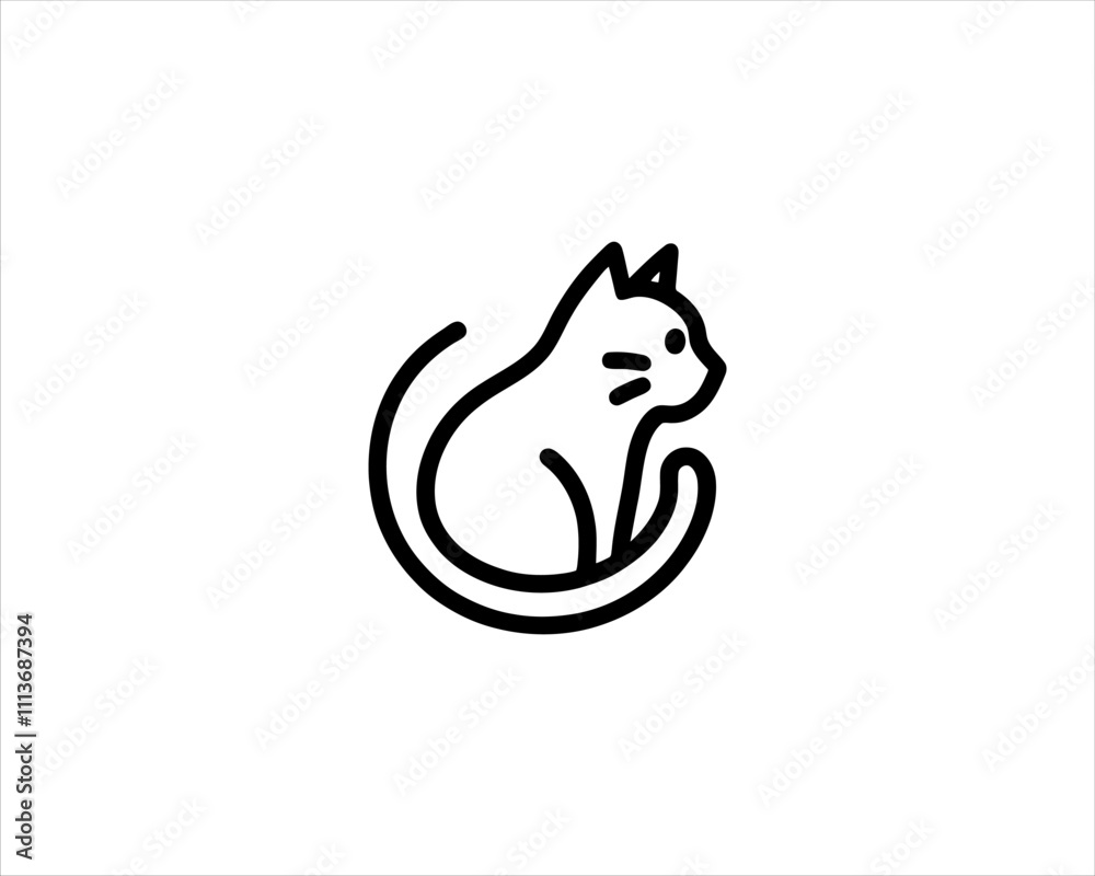 Naklejka premium Minimalist Cat line art logo design icon vector illustration. Animal logotype concept. Cat Outline logo.